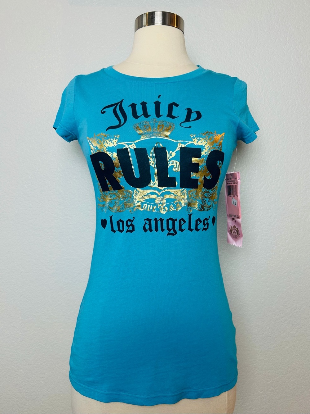 Juicy Couture T-Shirt Women's P Blue Juicy Rules Los Angeles Logo NWT